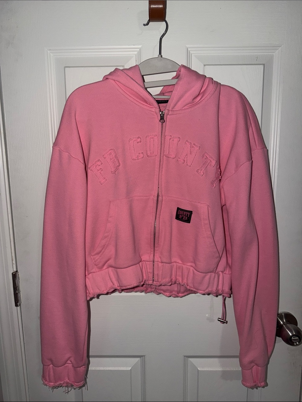 Pink Hooded Zip-Up Sweatshirt Jacket - Women's Cropped